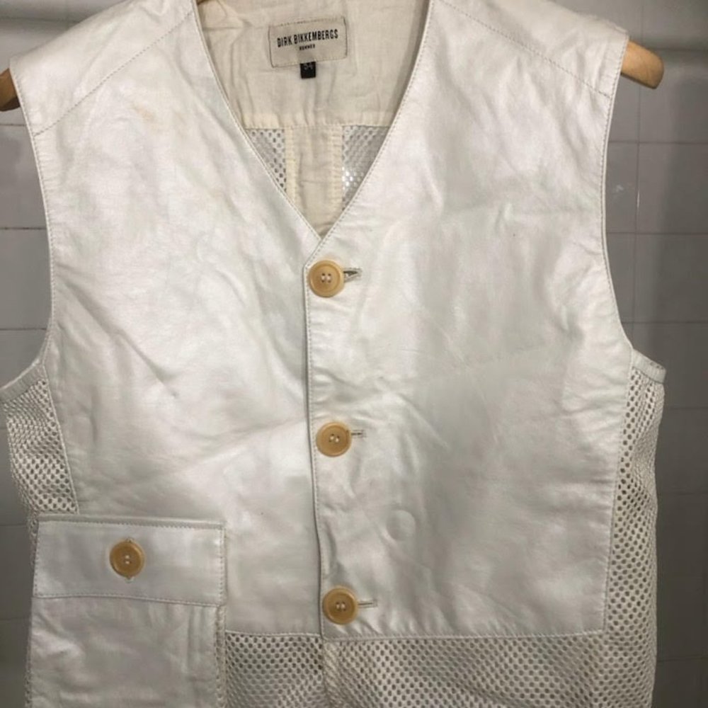 RARE VINTAGE DIRK BIKKEMBERGS WHITE LEATHER VEST SIZE 54 MADE IN ITALY